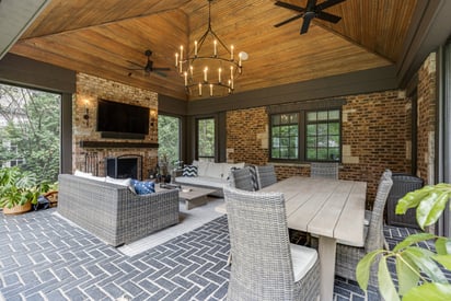 Black slate tile brick for flooring in a screen in home porch