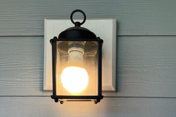 Close up of outdoor wall mounted lantern house lights