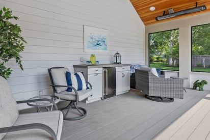 Lawn chairs lined up in a pool house