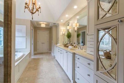 Elegant double vanity bathroom with lots of drawers for storing toiletries