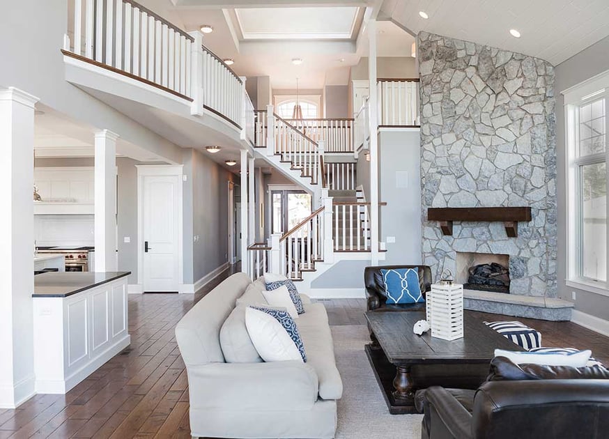 Home interior, living room with staircase