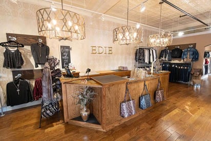 Front check out of a clothing store called Edie Boutique