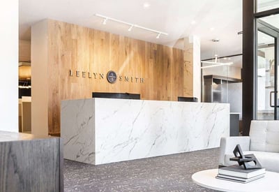 Front office of Leelyn Smith office with marble waterfall countertops