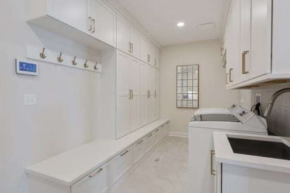 laundry room and mudroom with white cabinetry from floor to ceiling