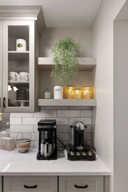 Close up of a butler's pantry with biophilic design elements