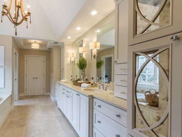 Bathroom with two vanities and sconce lighting on both sides of the mirrors