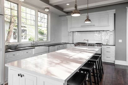 Large kitchen island with lots of space for cooking and prepping